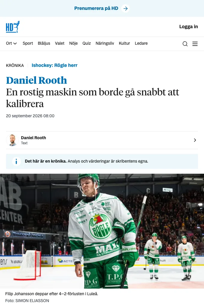 HD column on Rögle's start to the SHL season